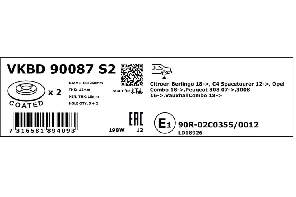 Disques de frein SKF ref. VKBD 90087 S2